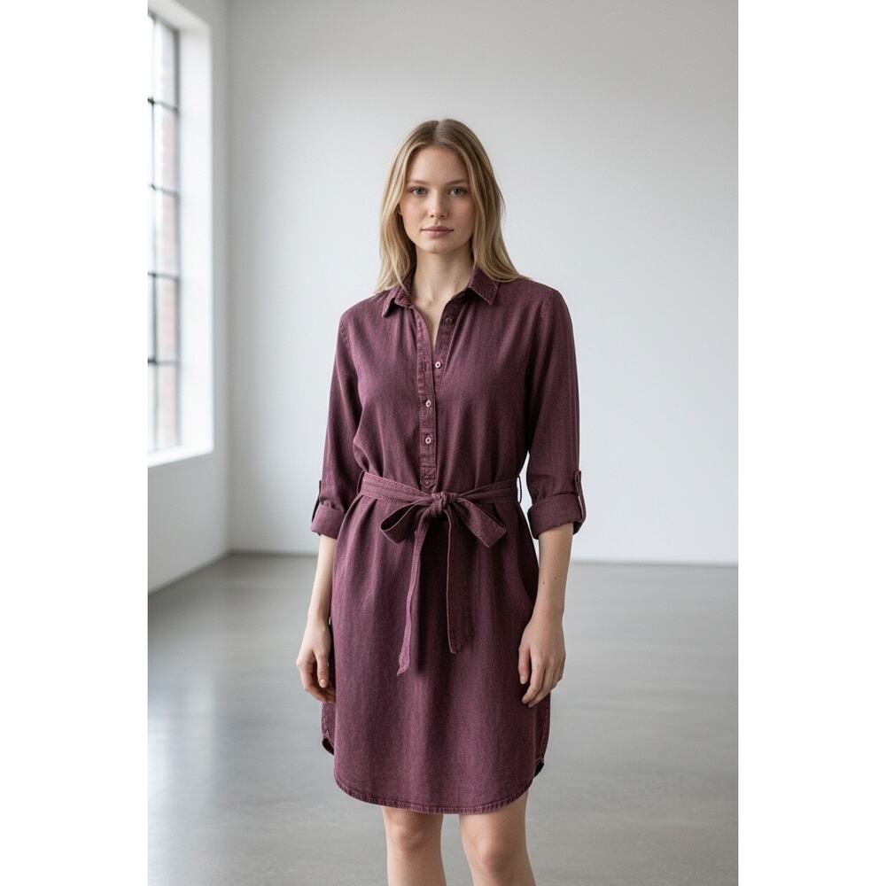 Bella Dahl Tencel Belted Shirt Dress Pinot Noir Quiet Luxury Boho M